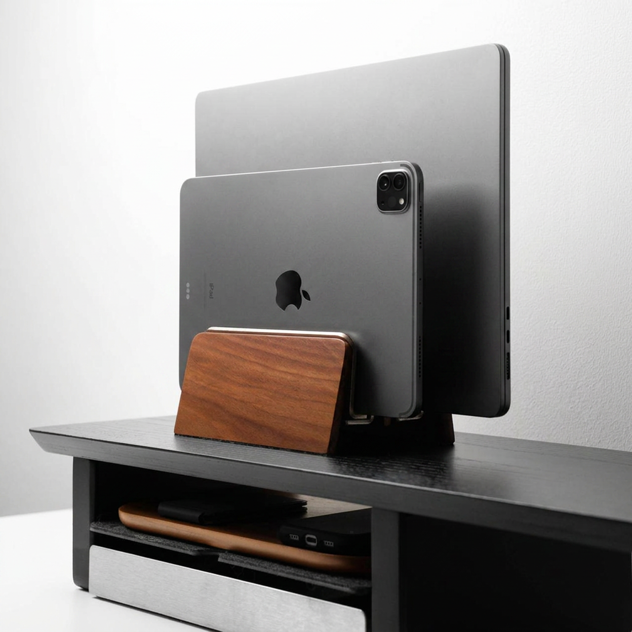 Vertical Laptop Stand | Adjustable | Walnut