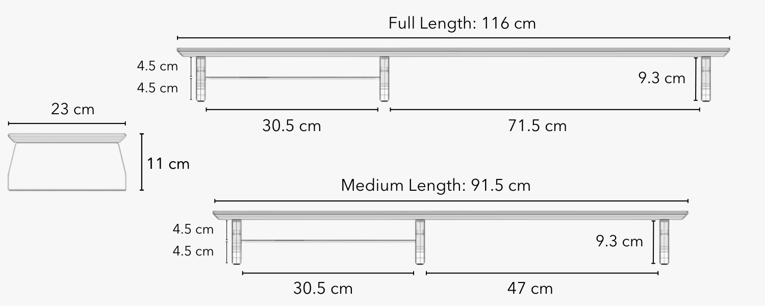 Our desk shelf for monitor is the perfect addition to your workspace. Its sleek design features a spacious shelf to hold your monitor, with dimensions of 116 cm wide, 23 cm deep, and 11 cm high. Its sturdy wooden legs and protective merino wool lining make it both stylish and practical. Upgrade your desk setup with this must-have accessory