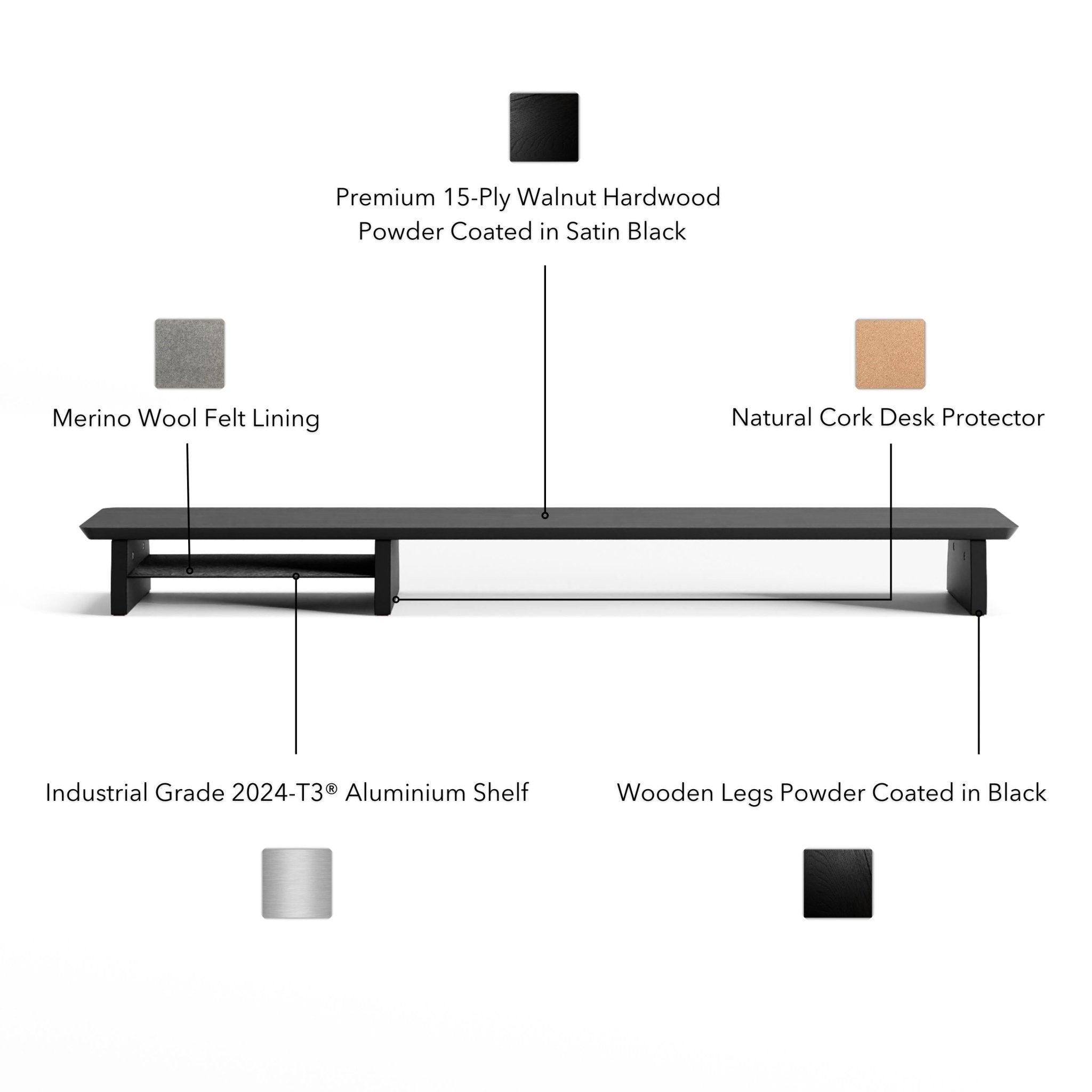 Desk Shelf for Monitor Stand in Black Wood Grovemade Alternative